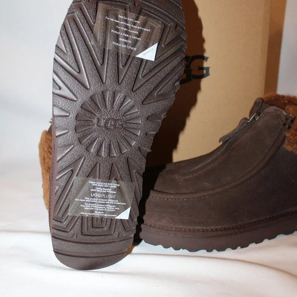 NIB UGG WOMEN'S FUNKARRA ZIP FRONT SHEARLING CUFF SUEDE ANKLE‎ BOOTS